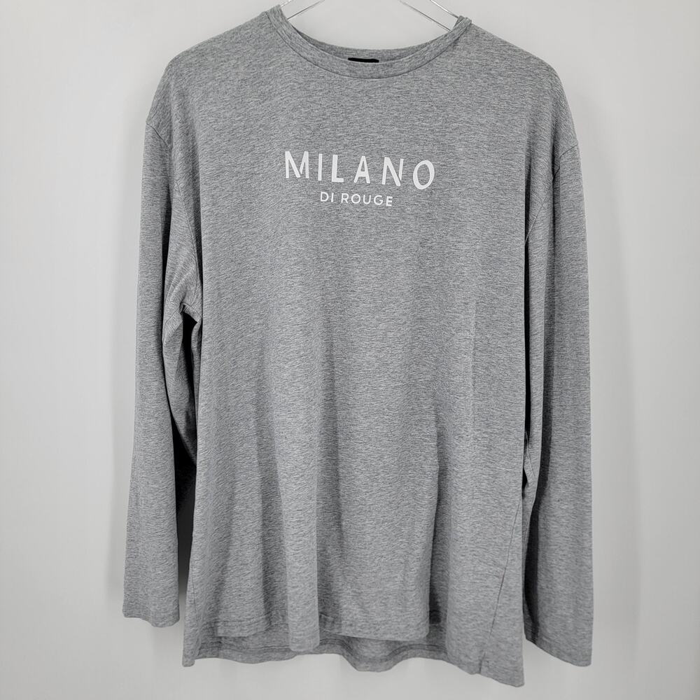 Milano Di Rouge Tee Mens XL Gray Logo Long Sleeve Crew Neck Casual